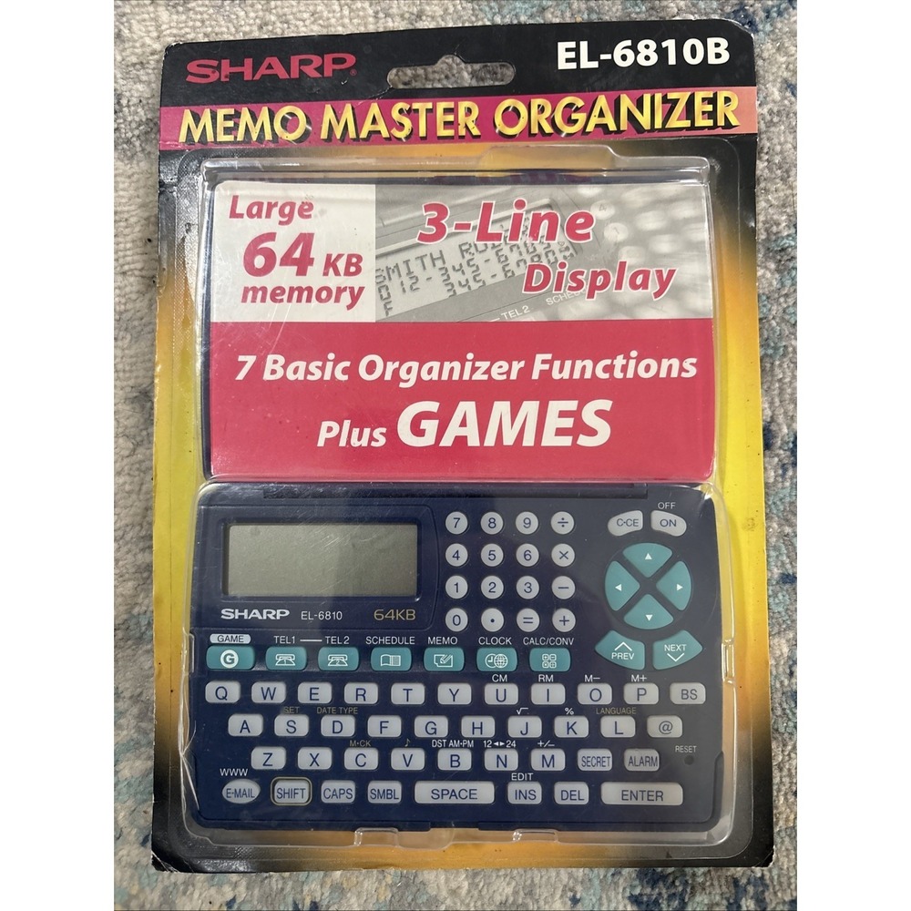 Sharp Memo Master Organizer EL-6810B 7 Functions Games Blue 64KB 3 Line Display
